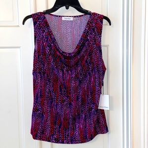 Calvin Klein Purple & Red Boat Neck Sleeveless Top